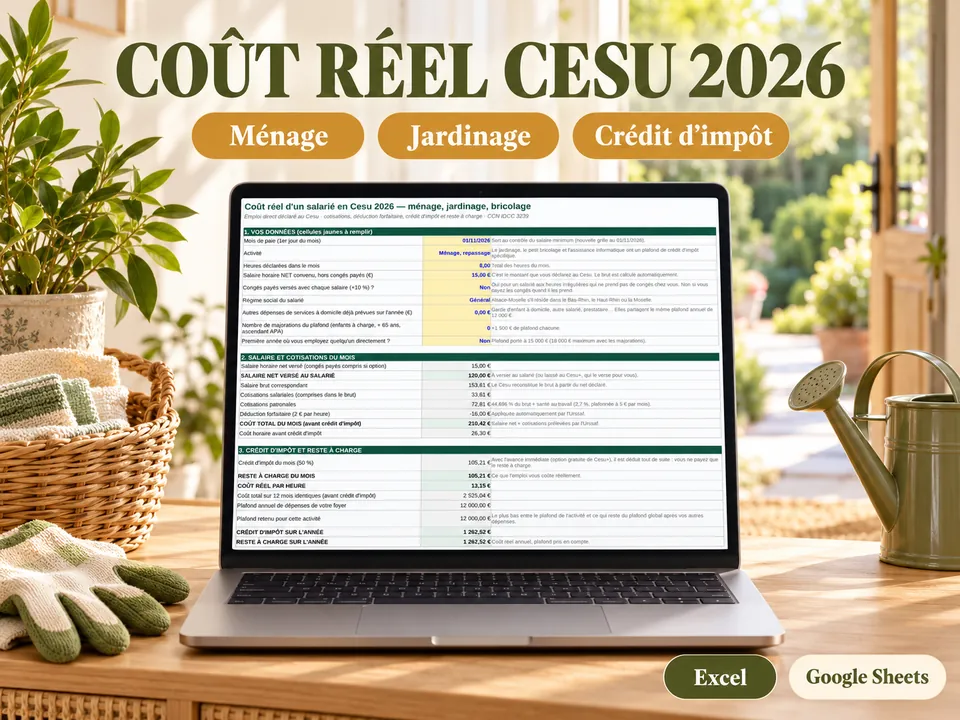 Aperçu du tableur Coût réel Cesu