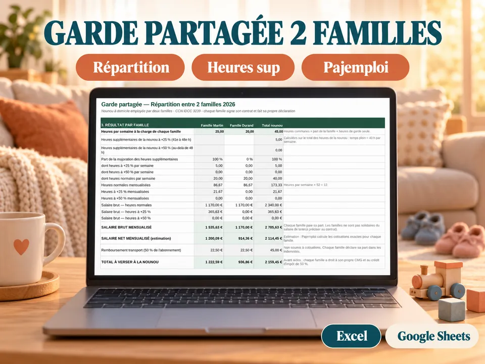 Aperçu du tableur Garde partagée : répartition entre 2 familles